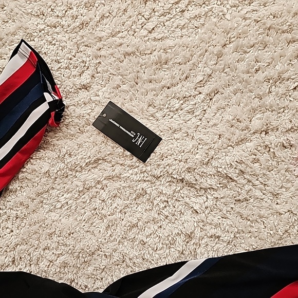 NWT INC Faux Wrap Dress. Red/blue/black/white stripes Size 0X - Picture 5 of 5